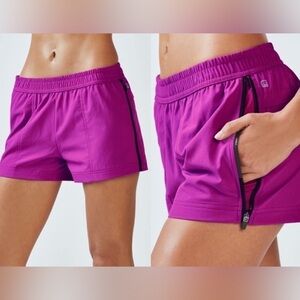 Fabletics Eloise Athletic Shorts Purple Zip Side Pockets XL